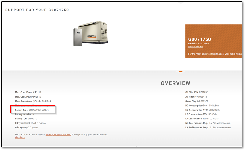 What battery do I need for my home standby generator?