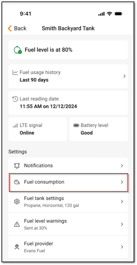 How do I see propane fuel remaining and historical fuel usage in Mobile ...