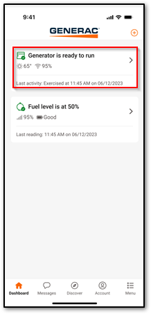 Generator tile in the Mobile Link app