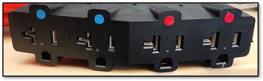 Portable generator extension cord with colored dot markings
