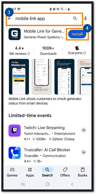 Mobile Link for Generators application in Google Play
