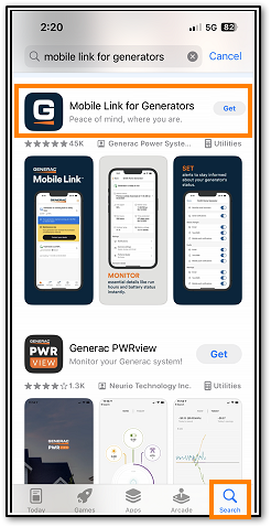 Mobile Link for Generators application in the App Store