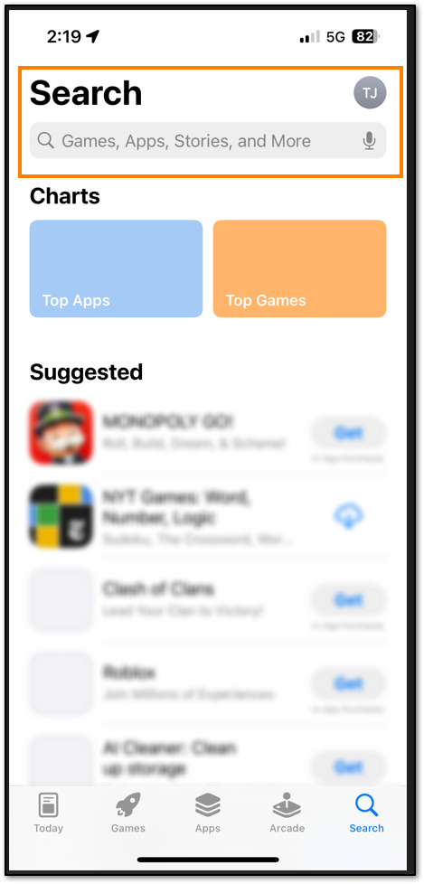 App Store Search icon on an iOS device
