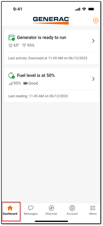 Dashboard option in the Mobile Link mobile app