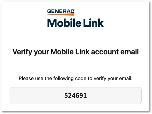 Example Mobile Link verification code email