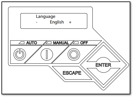 Generator controller language selection screen